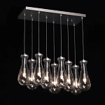 Люстра с 9-ю прозрачными плафонами из стекла в форме капли на прямоугольном потолочном основании цвета хром Lucid Rain  варинант исполнения - 3 | Loft Concept в Екатеринбурге