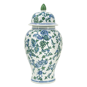 Ваза с крышкой и зелено-голубым рисунком на белом фоне 51 см Blue & White Ornament