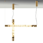 Подвесной светильник цилиндрической формы с плафоном из алебастра и металлическими торцами Латунь 60 см Cryptocrystalline Stone варинант исполнения - 3 | Loft Concept в Екатеринбурге