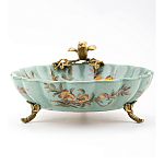 Блюдо из голубого фарфора с бронзовой птичкой Blue Garden варинант исполнения - 3 | Loft Concept в Екатеринбурге