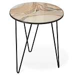 Стол журнальный с круглой столешницей из стекла на 3-х черных ножках Beige Marble варинант исполнения - 1 | Loft Concept в Екатеринбурге