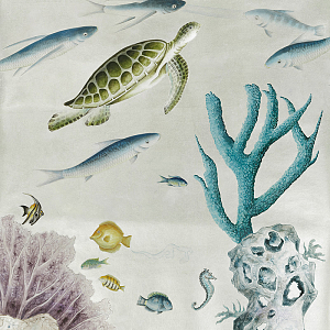 Обои ручная роспись Coral Reef Original colourway on Electrum gilded paper with  pearlescent antiquing