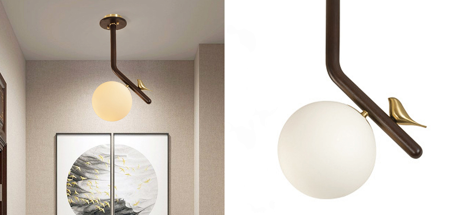 Потолочный светильник с птичкой Bird Wood Ring Ceiling Lamp Потолочный светильник с птичкой Bird Wood Ring Ceiling Lamp - Loft-Concept в Екатеринбурге