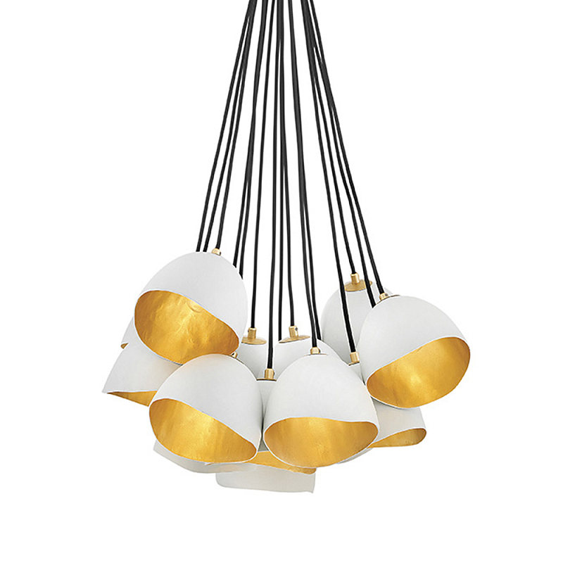 Люстра с 15-ю белыми  плафонами с золотой внутренней поверхностью Hinkley Белый Золотой Черный в Екатеринбурге | Loft Concept 
