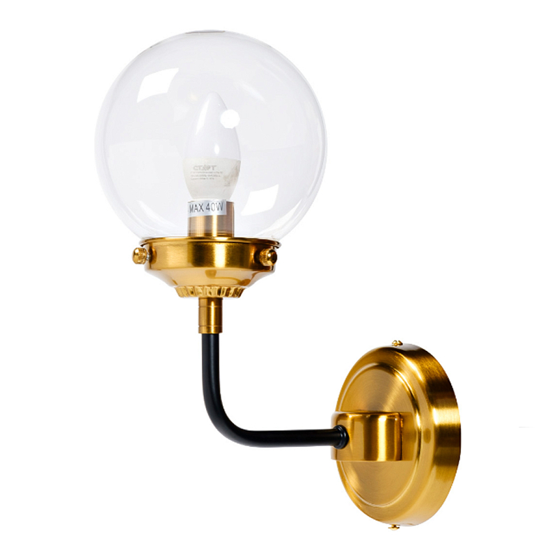 Бра БИСТРО Globe Clear Glass Single Sconce Brass  в Екатеринбурге | Loft Concept 