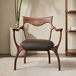 Стул деревянный с мягким сиденьем из коричневой натуральной кожи Moon Walnut Furniture варинант исполнения - 12 | Loft Concept в Екатеринбурге