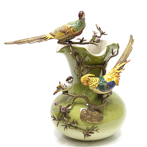 Зеленая фарфоровая ваза Two Pheasants