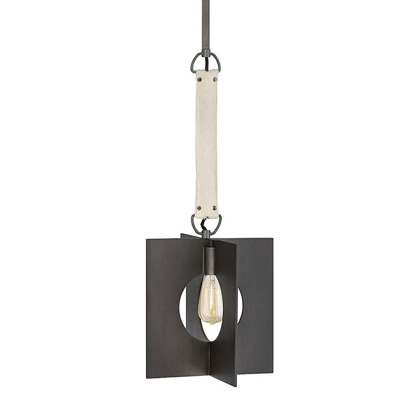 Подвесной светильник с графитовым плафоном и ремнем из натуральной воловьей кожи в индустриальном стиле Hinkley Графит Молочный в Екатеринбурге | Loft Concept 