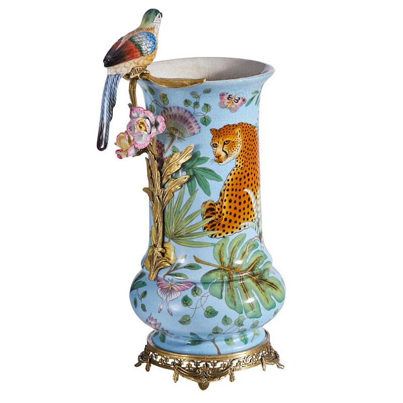 Ваза из фарфора с птицей на бронзовой ветке Garden of Eden Бронза Мульти в Екатеринбурге | Loft Concept 