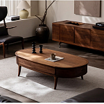 Кофейный стол овальный из дерева с 2-мя ящиками Coffee Walnut Table варинант исполнения - 1 | Loft Concept в Екатеринбурге