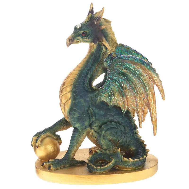 Декоративная статуэтка Дракон Dragon Holding Sphere Green Gold Statuette Зеленый Золотой в Екатеринбурге | Loft Concept 