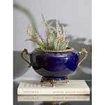 Чаша темно-синяя фарфоровая с бронзовыми ручками и ажурным ободком Eden Garden варинант исполнения - 2 | Loft Concept в Екатеринбурге