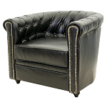 Кресло кожаное с мягкими подлокотниками на 4-х деревянных ножках Logan Leather Armchair black 2 варинант исполнения - 1 | Loft Concept в Екатеринбурге