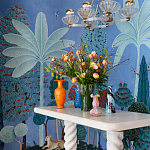 Обои ручная роспись Malwa Special Colourway on blue painted Xuan paper варинант исполнения - 1 | Loft Concept в Екатеринбурге