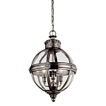 Подвесной светильник с прозрачным стеклянным плафоном в форме шара цвета никеля в индустриальном стиле на цепи 3 лампы Feiss варинант исполнения - 1 | Loft Concept в Екатеринбурге