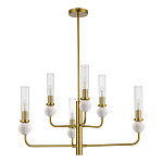 Люстра с 6-ю плафонами в форме стеклянных трубок и мраморных декоративных элементов Montreal варинант исполнения - 3 | Loft Concept в Екатеринбурге