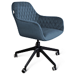 Стул с мягкой синей обивкой из велюра и подъемно-поворотным механизмом на черных колесиках Harper Blue варинант исполнения - 1 | Loft Concept в Екатеринбурге