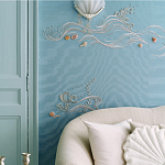 Обои с вышивкой ручной работы Amami Waves Moonbeam colourway on silk moire варинант исполнения - 2 | Loft Concept в Екатеринбурге