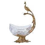 Чаша из прозрачного стекла на бронзовой подставке в виде павлина с рельефным хвостом Eden Garden варинант исполнения - 1 | Loft Concept в Екатеринбурге