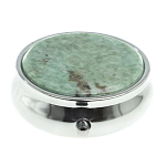 Таблетница карманная круглая с 3-мя отделениями с зеркалом и накладкой из натурального камня Жадеит Silver Stone Pillboxes варинант исполнения - 3 | Loft Concept в Екатеринбурге