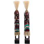 Комплект из 2-х деревянных статуэток Asmat Straw Headdress Statuettes Red Turquoise Tattoo варинант исполнения - 5 | Loft Concept в Екатеринбурге