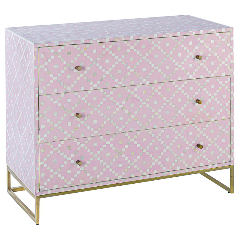 Комод инкрустация костью Pink Indian Bone Inlay 3 drawer Розовый Розовый в Екатеринбурге | Loft Concept 