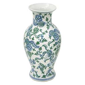 Ваза с зелено-голубым цветочным узором на белом фоне 47 см Blue & White Ornament