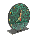 Часы настольные круглые из натурального камня Малахит Round Stone Clock варинант исполнения - 2 | Loft Concept в Екатеринбурге