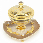 Икорница с декором "Три рыбки" с гравировкой на подставке из натурального камня Агат Decorative Cavair Dishes варинант исполнения - 1 | Loft Concept в Екатеринбурге