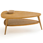 Журнальный стол из массива дуба и декором из плетеного ротанга Reyer Rattan Coffee Table варинант исполнения - 2 | Loft Concept в Екатеринбурге