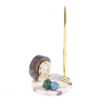 Часы настольные с шариковой металлической ручкой из натурального камня Stone Clock варинант исполнения - 2 | Loft Concept в Екатеринбурге