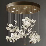 Люстра каскадная с белыми цветами и птицами Takeoff варинант исполнения - 1 | Loft Concept в Екатеринбурге
