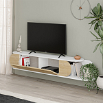 ТВ-тумба подвесная белая с полкой и откидной дверцей цвета древесины TONE TV STAND WHITE варинант исполнения - 3 | Loft Concept в Екатеринбурге
