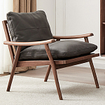 Кресло c каркасом из массива дерева и мягкой кожаной обивкой Walnut Armchair варинант исполнения - 1 | Loft Concept в Екатеринбурге