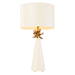 Настольная лампа с декоративным элементом золотого цвета и цилиндрическим абажуром из папье-маше светлого оттенка Flambeau варинант исполнения - 1 | Loft Concept в Екатеринбурге