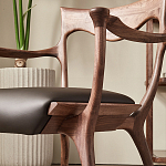 Стул деревянный с мягким сиденьем из коричневой натуральной кожи Moon Walnut Furniture варинант исполнения - 4 | Loft Concept в Екатеринбурге