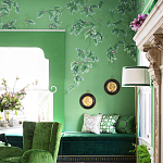 Обои ручная роспись Silk Tree Colourway SC-92 on Emerald Green dyed silk варинант исполнения - 2 | Loft Concept в Екатеринбурге