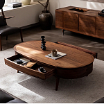 Кофейный стол овальный из дерева с 2-мя ящиками Coffee Walnut Table варинант исполнения - 2 | Loft Concept в Екатеринбурге