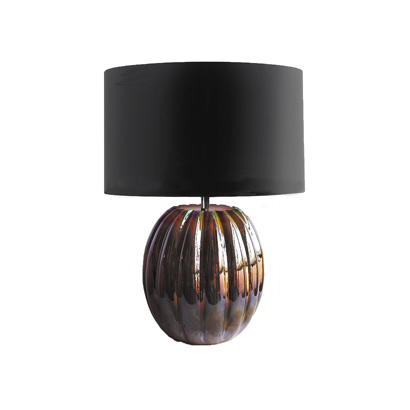 Настольная лампа с черным цилиндрическим абажуром и ребристым шарообразным основанием из коричневого стекла с дуохромным эффектом Natural Concepts Черный Коричневый в Екатеринбурге | Loft Concept 