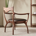 Стул деревянный с мягким сиденьем из коричневой натуральной кожи Moon Walnut Furniture варинант исполнения - 2 | Loft Concept в Екатеринбурге