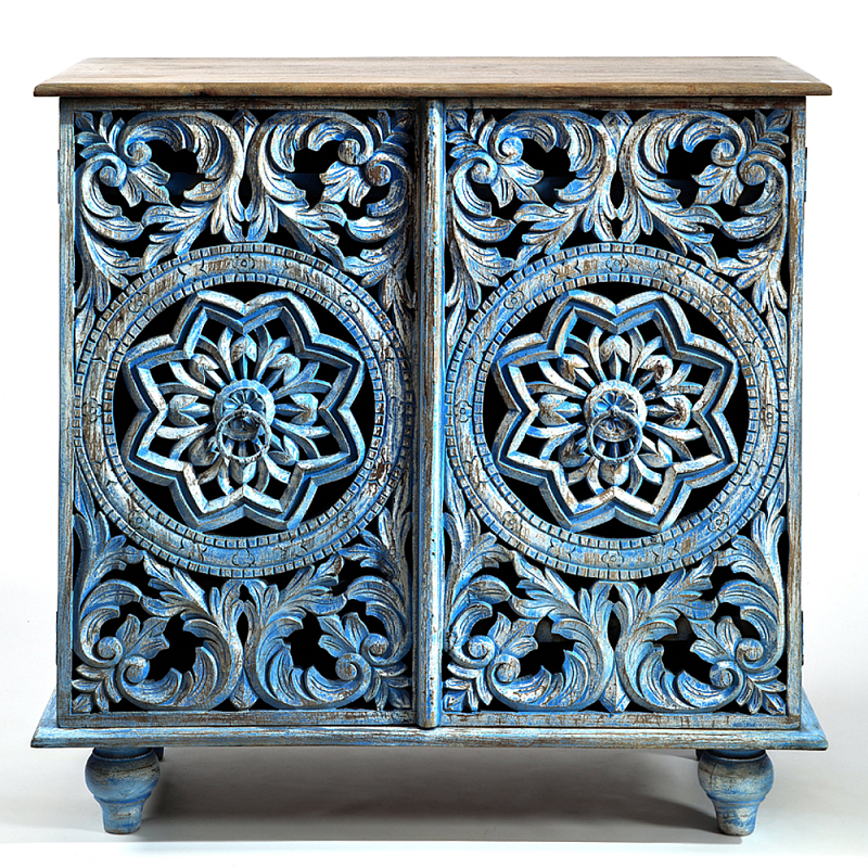 Комод с резным фасадом Blue Carved Chest of Drawers Голубой в Екатеринбурге | Loft Concept 