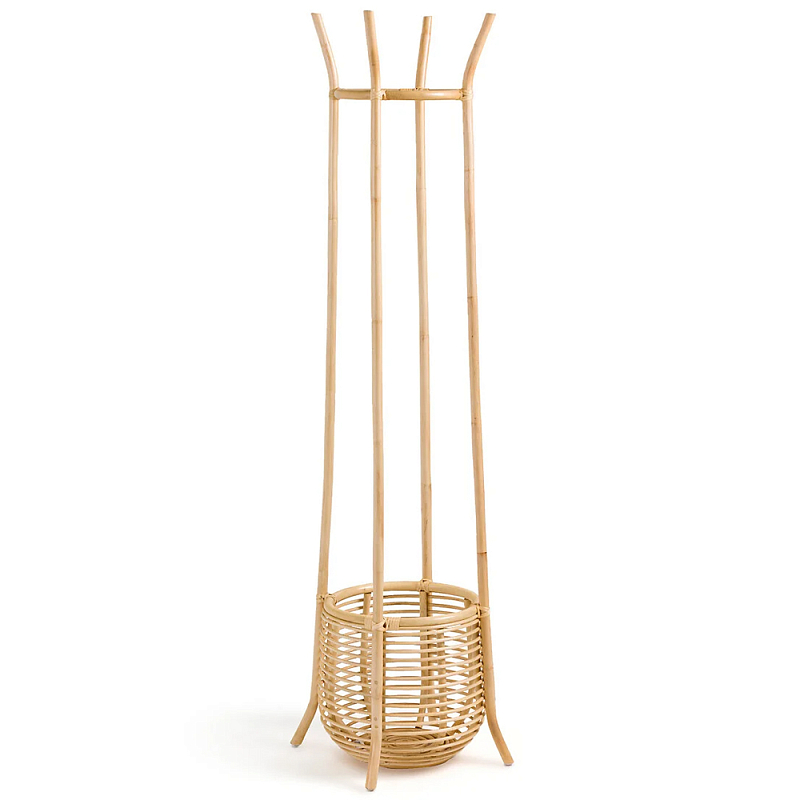 Напольная вешалка с корзиной из ротанга Trina Wicker Floor Hanger Бежевый в Екатеринбурге | Loft Concept 