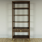 Стеллаж Elsa Dreams Walnut со стеклянными полками и ящиком варинант исполнения - 4 | Loft Concept в Екатеринбурге