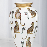 Ваза белая овальная с рисунком леопардов и золотыми акцентами LEOPARD Collection варинант исполнения - 3 | Loft Concept в Екатеринбурге