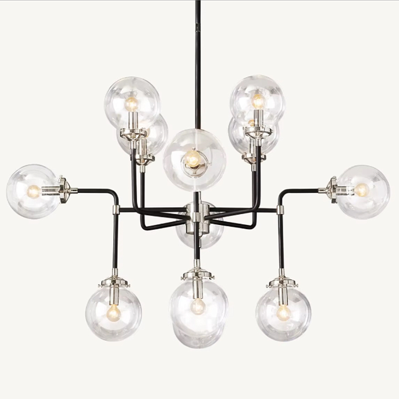 Люстра БИСТРО GLOBE CLEAR GLASS SILVER CHANDELIER 8 Черный Серебряный Прозрачное Стекло в Екатеринбурге | Loft Concept 