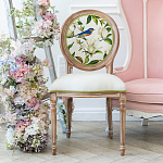 Стул бежевый из натурального бука с изображением птиц и цветов Blooming Blue Birds варинант исполнения - 3 | Loft Concept в Екатеринбурге