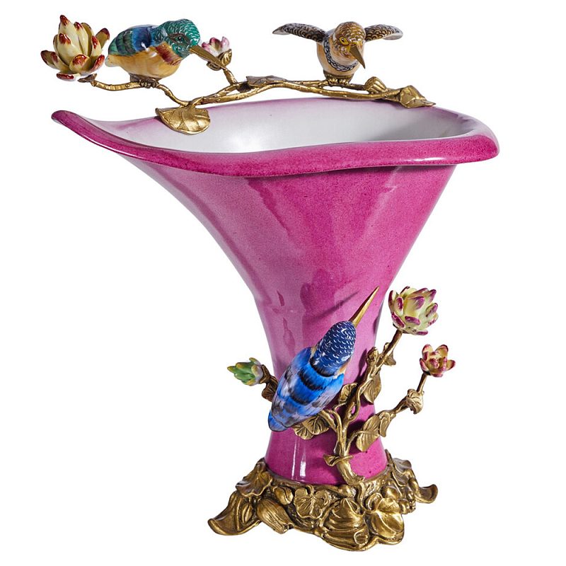 Ваза розового цвета из фарфора с птичкми и цветущими ветвями Garden of Eden Розовый Бронза Мульти в Екатеринбурге | Loft Concept 