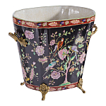 Кашпо из фарфора черная с цветочной росписью и бронзовой стрекозой Spring Garden варинант исполнения - 3 | Loft Concept в Екатеринбурге