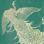 Обои ручная роспись в стиле Арт-деко Whistler Peacocks Original colourway on green painted silk варинант исполнения - 2 | Loft Concept в Екатеринбурге