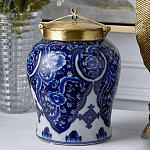 Ваза с насыщенным синим орнаментом и золотой крышкой Blue & White Ornament  варинант исполнения - 2 | Loft Concept в Екатеринбурге